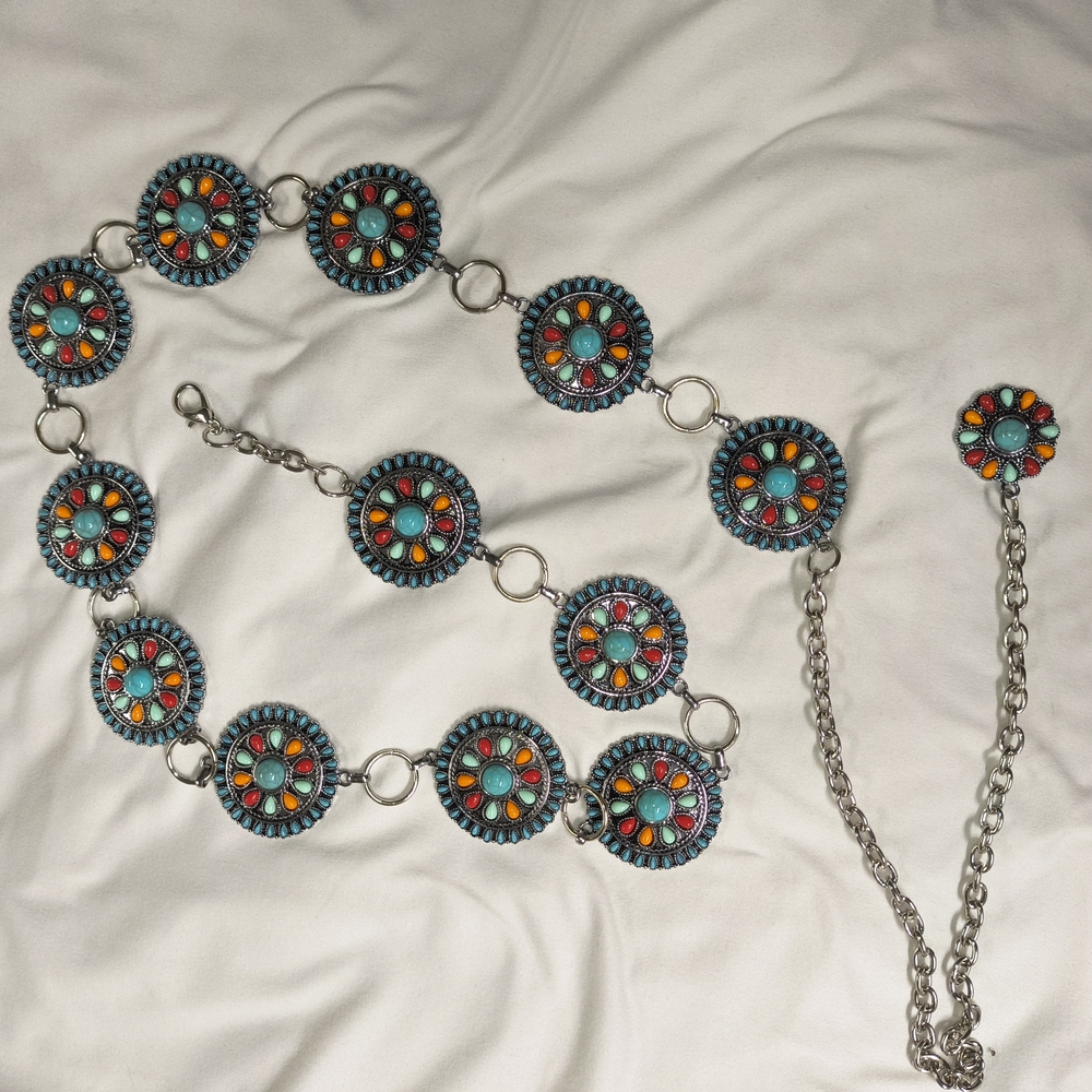 Colorful Floral Silver Belt